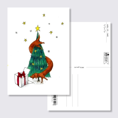 Papetri karácsonyi képeslap - Tacskó karácsony