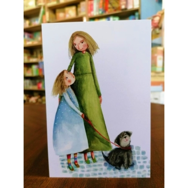 Szimonidesz Hajnalka képeslap - Anya és lánya kutyával