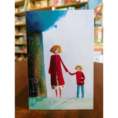 Szimonidesz Hajnalka képeslap - Anya és kisfia kézenfogva