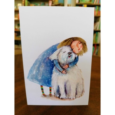 Szimonidesz Hajnalka képeslap - Szőke kislány kutyával