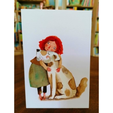 Szimonidesz Hajnalka képeslap - Vörös kislány kutyával